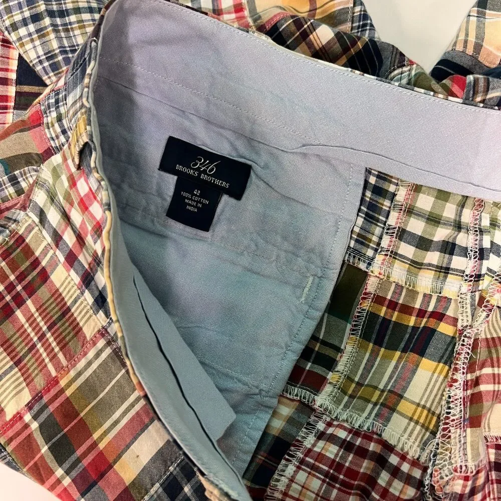 Brooks Brothers 346 Mens Shorts 42 Madras Patchwork Plaid 100% Cotton 8